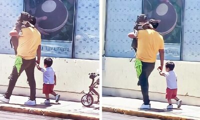 Father Applauded For Choosing To Carry His Large Dog Instead His Small Son